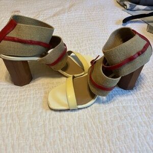 Donald Pliner Elegant Cream and Red Women's Block Heels